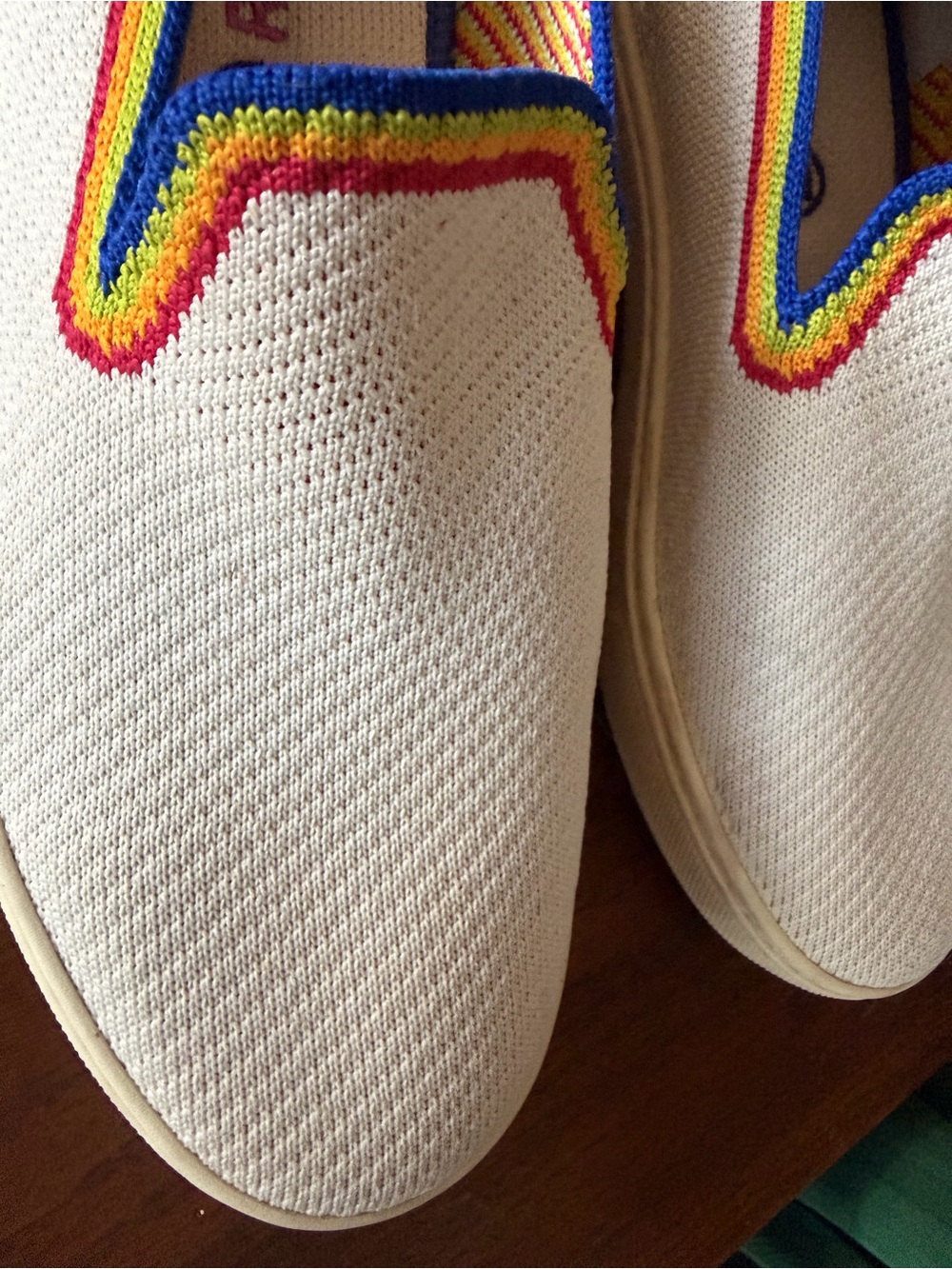 Rainbow Rothy's Cream Slip-On Sneakers with Rainbow Trim - Picture 2 of 10